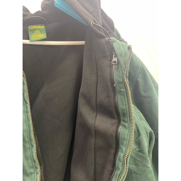 Cabelas Outdoor Gear Canvas Zip Up Insulated Work Jacket Coat size L thermal swe - Picture 9 of 16
